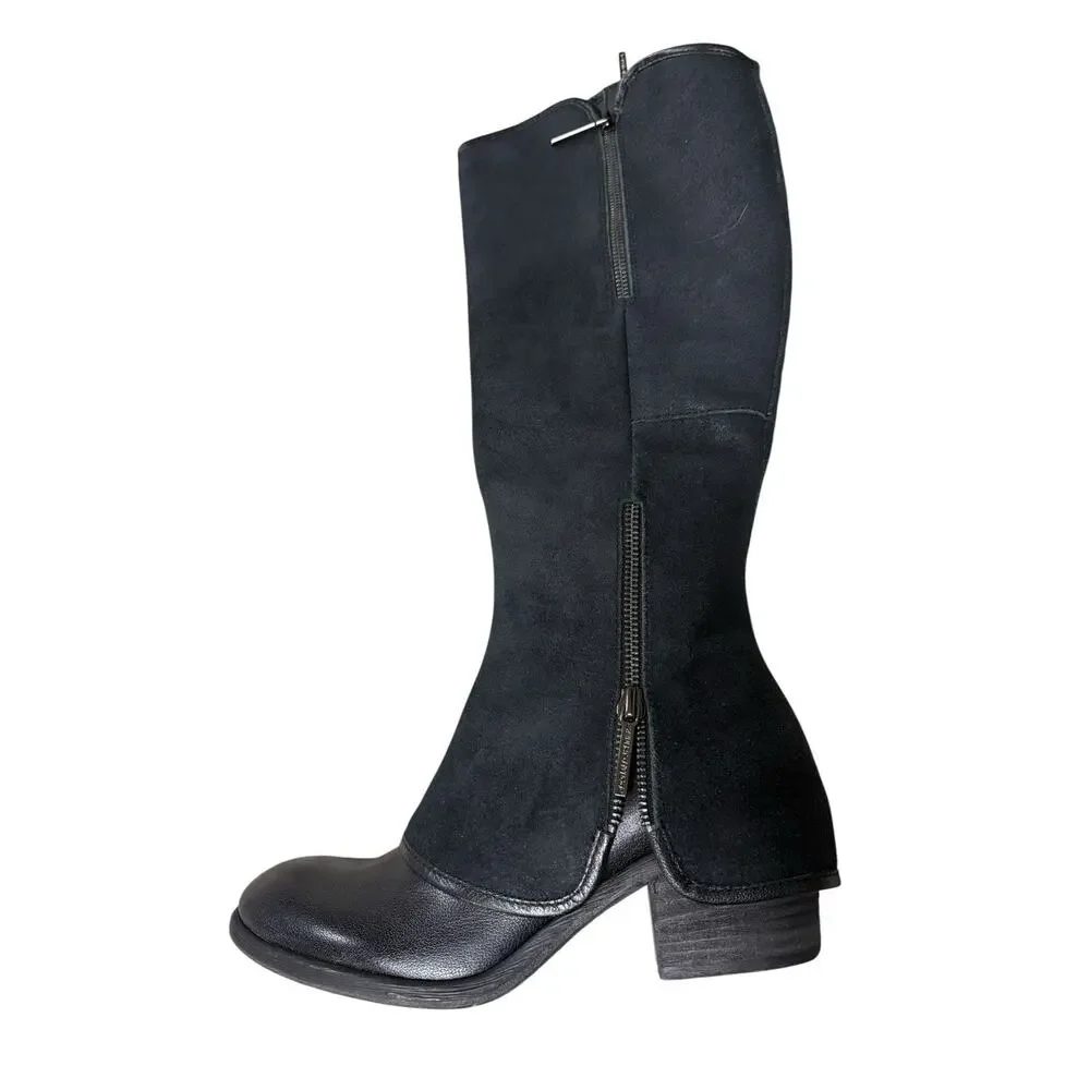 Donald J Pliner Devi6 Tall Black Knee High Riding Moto Biker Leather Boots 6 NIB